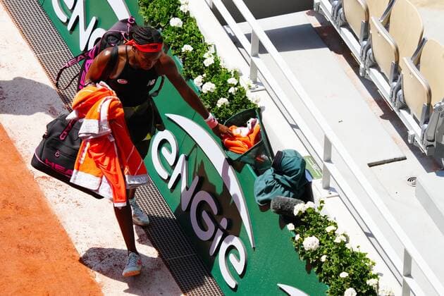 Mandatory Credit: Photo by Javier Garcia BPI Shutterstock (12046068de) Coco Gauff leaves after defeat French Open Tennis, Day Eleven, Roland Garros, Paris, France - 09 Jun 2021 French Open Tennis, Day Eleven, Roland Garros, Paris, France - 09 Jun 2021  Copyright: xJavierxGarcia BPI Shutterstockx 12046068de