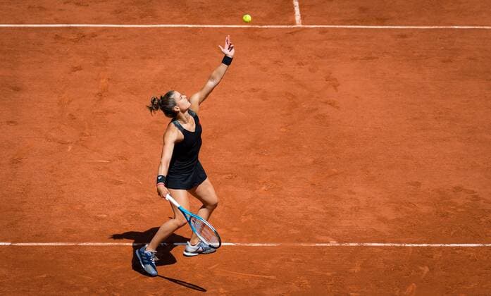 Mandatory Credit: Photo by Rob Prange Shutterstock (12046067at) Maria Sakkari of Greece in action during her quarter-final at the 2021 Roland Garros Grand Slam Tournament French Open Tennis, Day Eleven, Roland Garros, Paris, France - 09 Jun 2021 French Open Tennis, Day Eleven, Roland Garros, Paris, France - 09 Jun 2021  Copyright: xRobxPrange Shutterstockx 12046067at