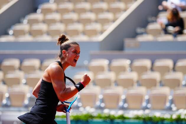 Mandatory Credit: Photo by Javier Garcia BPI Shutterstock (12046068ge) Maria Sakkari celebrates at 3-1 in the second set French Open Tennis, Day Eleven, Roland Garros, Paris, France - 09 Jun 2021 French Open Tennis, Day Eleven, Roland Garros, Paris, France - 09 Jun 2021  Copyright: xJavierxGarcia BPI Shutterstockx 12046068ge