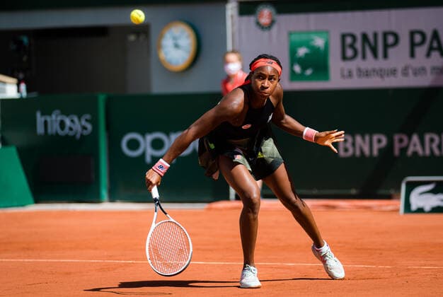 June 9, 2021, PARIS, FRANCE: Cori Gauff of the United States in action during the quarter-finals of the 2021 Roland Garros Grand Slam Tournament against Barbora Krejcikova of the Czech Republic PARIS FRANCE - ZUMAa181 20210609_zaa_a181_016 Copyright: xRobxPrangex
