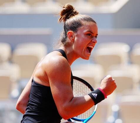 Mandatory Credit: Photo by Javier Garcia BPI Shutterstock (12046068gq) Maria Sakkari celebrates at 3-1 in the second set French Open Tennis, Day Eleven, Roland Garros, Paris, France - 09 Jun 2021 French Open Tennis, Day Eleven, Roland Garros, Paris, France - 09 Jun 2021  Copyright: xJavierxGarcia BPI Shutterstockx 12046068gq