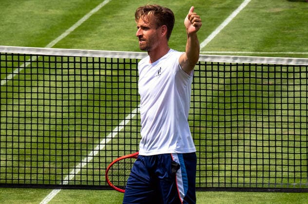 Peter Gojowczyk GER is happy about his three set win 5 7,6 4,6 2 against Ilya Ivashka BLR Germany, Stuttgart, 09 06 2021, Tennis, ATP250, MercedesCup 2021, 1 Round, P Gojowczyk GER I Ivashka BLR , TC Weissenhof Foto A2 Bildagentur Peter Hartenfelser