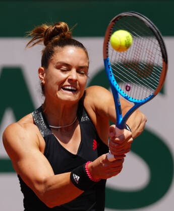 (210609) -- PARIS, June 9, 2021 -- Maria Sakkari of Greece returns the ball during the women s singles quarterfinal match between Maria Sakkari of Greece and Iga Swiatek of Poland at the French Open tennis tournament at Roland Garros in Paris, France, June 9, 2021. ) (SP)FRANCE-PARIS-TENNIS-ROLAND GARROS-FRENCH OPEN-WOMEN S SINGLES GaoxJing 