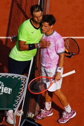 Mandatory Credit: Photo by Javier Garcia BPI Shutterstock (12046068jv) Diego Schwartzman and Rafael Nadal meet at the net French Open Tennis, Day Eleven, Roland Garros, Paris, France - 09 Jun 2021 French Open Tennis, Day Eleven, Roland Garros, Paris, France - 09 Jun 2021  Copyright: xJavierxGarcia BPI Shutterstockx 12046068jv