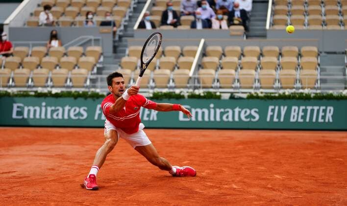 Mandatory Credit: Photo by Javier Garcia BPI Shutterstock (12046068kq) Novak Djokovic in quarter final action French Open Tennis, Day Eleven, Roland Garros, Paris, France - 09 Jun 2021 French Open Tennis, Day Eleven, Roland Garros, Paris, France - 09 Jun 2021  Copyright: xJavierxGarcia BPI Shutterstockx 12046068kq