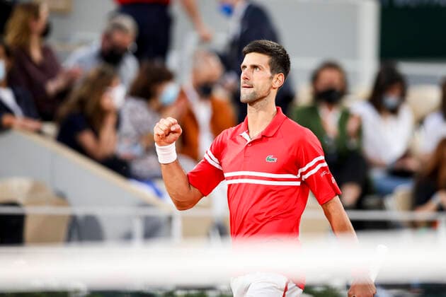 TENNIS - French Open 2021 PARIS,FRANCE,09.June.21 - TENNIS - ATP, Tennis Herren World Tour, French Open, Roland Garros, Grand Slam. Image shows the rejoicing of Novak Djokovic (SRB).  GEPAxpictures xPatrickxSteiner