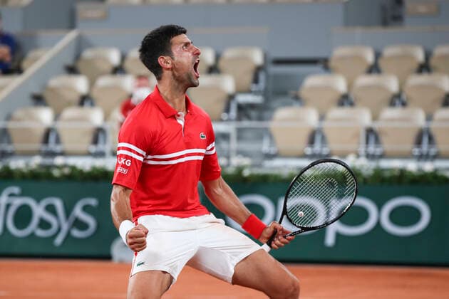 TENNIS - French Open 2021 PARIS,FRANCE,09.June.21 - TENNIS - ATP, Tennis Herren World Tour, French Open, Roland Garros, Grand Slam. Image shows the rejoicing of Novak Djokovic (SRB).  GEPAxpictures xPatrickxSteiner