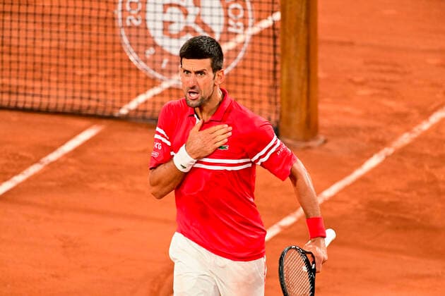 Joie de Novak Djokovic (Srb) TENNIS : Internationaux de France Roland Garros 2021 - Paris - 09 06 2021 JBAutissier Panoramic 