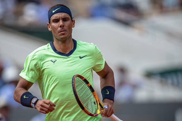 (210610) -- PARIS, June 10, 2021 -- Rafael Nadal of Spain reacts during the men s singles quarterfinal against Diego Schwartzman of Argentina at the French Open tennis tournament at Roland Garros in Paris, France, June 9, 2021. (Photo by Aurelien Morissard Xinhua) (SP)FRANCE-PARIS-TENNIS-ROLAND GARROS-FRENCH OPEN-MEN S SINGLES-DAY 11 AoxLeilian¡¤molisaer 