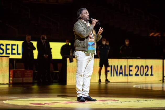 Basketball Berlin 09 06 2021 1 Bundesliga easyCredit BBL Season 2020 2021 Playoffs Final Game 1 Alba Berlin FC Bayern Munich National Anthem before the game