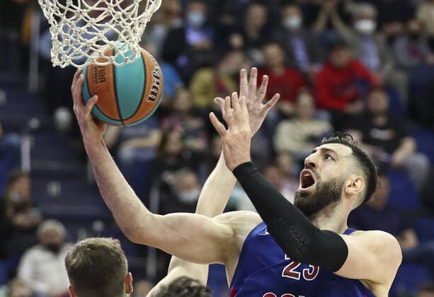 MOSCOW, RUSSIA - JUNE 10, 2021: CSKA Moscow s Tornike Shengelia in Game 3 of the 2021 2022 VTB United League final series between UNICS Kazan and CSKA Moscow at CSKA Arena. Valery Sharifulin TASS  TS104466