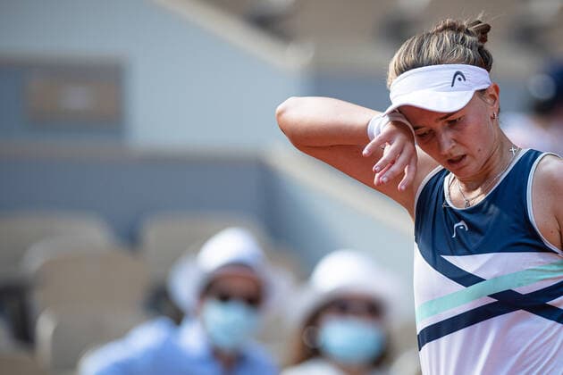 Barbora KREJCIKOVA of Czech Republic reacts during her women s single against Maria SAKKARI of Greece on the Semi final of the French Open tennis tournament at Roland Garros in Paris, France, 10 June 2021.  Copyright: xAurelienxMorissardx