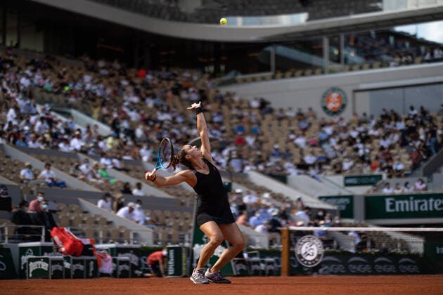 Maria SAKKARI of Greece serves during her women s single against Barbora KREJCIKOVA of Czech Republic on the Semi final of the French Open tennis tournament at Roland Garros in Paris, France, 10 June 2021.  Copyright: xAurelienxMorissardx