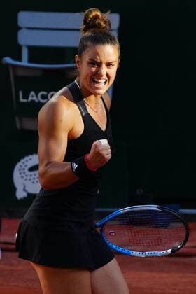 Mandatory Credit: Photo by Javier Garcia BPI Shutterstock (12058061hy) Maria Sakkari celebrates during her semi final match French Open Tennis, Day Twelve, Roland Garros, Paris, France - 10 Jun 2021 French Open Tennis, Day Twelve, Roland Garros, Paris, France - 10 Jun 2021  Copyright: xJavierxGarcia BPI Shutterstockx 12058061hy