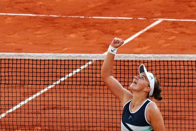 Mandatory Credit: Photo by Javier Garcia BPI Shutterstock (12058061jd) Barbora Krejcikova celebrates after winning her semi final match French Open Tennis, Day Twelve, Roland Garros, Paris, France - 10 Jun 2021 French Open Tennis, Day Twelve, Roland Garros, Paris, France - 10 Jun 2021  Copyright: xJavierxGarcia BPI Shutterstockx 12058061jd