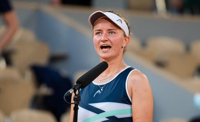 Mandatory Credit: Photo by Rob Prange Shutterstock (12058015bc) Barbora Krejcikova of the Czech Republic after winning her semi-final at the 2021 Roland Garros Grand Slam Tournament French Open Tennis, Day Twelve, Roland Garros, Paris, France - 10 Jun 2021 French Open Tennis, Day Twelve, Roland Garros, Paris, France - 10 Jun 2021  Copyright: xRobxPrange Shutterstockx 12058015bc
