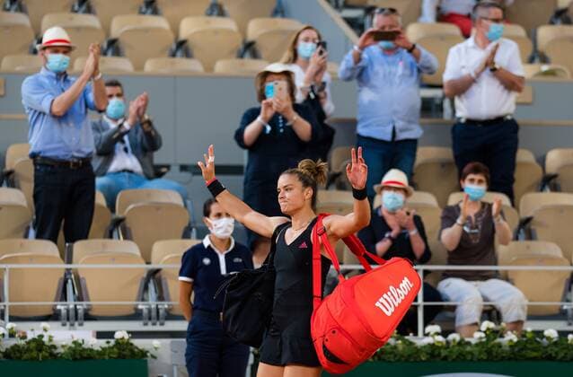Mandatory Credit: Photo by Rob Prange Shutterstock (12058015bh) Maria Sakkari of Greece after losing her semi-final at the 2021 Roland Garros Grand Slam Tournament French Open Tennis, Day Twelve, Roland Garros, Paris, France - 10 Jun 2021 French Open Tennis, Day Twelve, Roland Garros, Paris, France - 10 Jun 2021  Copyright: xRobxPrange Shutterstockx 12058015bh