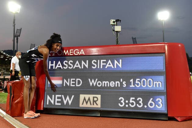 Bilder des Jahres 2021, Sport 06 Juni Sport Bilder des Tages Sifan Hassan of The Netherlands reacts after winning the 1500m Women during the Wanda Diamond League Golden Gala meeting at the Luigi Ridolfi stadium in Florence, Italy, June 10th, 2021. Photo Andrea Staccioli Insidefoto andreaxstaccioli