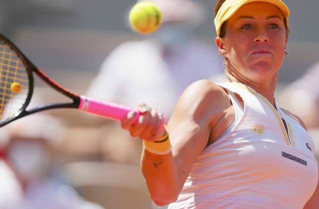 (210611) -- PARIS, June 11, 2021 -- Anastasia Pavlyuchenkova of Russia returns the ball during the women s singles semifinal match between Anastasia Pavlyuchenkova of Russia and Tamara Zidansek of Slovenia at the French Open tennis tournament at Roland Garros in Paris, France, June 10, 2021. ) (SP)FRANCE-PARIS-TENNIS-ROLAND GARROS-FRENCH OPEN-WOMEN S SINGLES-SEMIFINALS GaoxJing 