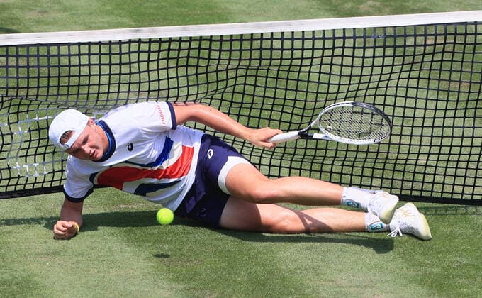 1 06 2021, ATP Tour Mercedes Cup Stuttgart, Weissenhofff, tennis, sports, in picture Dominic Stephan Stricker SUI slipped again