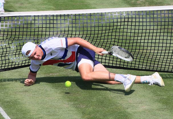 1 06 2021, ATP Tour Mercedes Cup Stuttgart, Weissenhofff, tennis, sports, in picture Dominic Stephan Stricker SUI slipped again