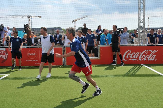 EURO 2021, Kronprinz Frederik von Dänemark bei einem Fußballspiel in der Fanzone in Kopenhagen Copenhagen, Denmark. 11 June 2021,Danish cronw prince Frederik opens offical EEFA Euro 2020 footbal festival in Copenhagen in UEFA festival copenahgen footbal village by playing football with danish foots stars tody in Danish capital. (Photo..Francis Joseph Dean Dean Pictures)