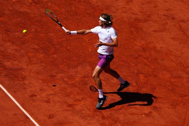 Mandatory Credit: Photo by Javier Garcia BPI Shutterstock (12058128a) Stefanos Tsitsipas during his semi final match French Open Tennis, Day Thirteen, Roland Garros, Paris, France - 11 Jun 2021 French Open Tennis, Day Thirteen, Roland Garros, Paris, France - 11 Jun 2021  Copyright: xJavierxGarcia BPI Shutterstockx 12058128a