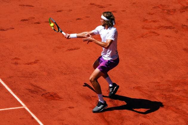 Mandatory Credit: Photo by Javier Garcia BPI Shutterstock (12058128c) Stefanos Tsitsipas during his semi final match French Open Tennis, Day Thirteen, Roland Garros, Paris, France - 11 Jun 2021 French Open Tennis, Day Thirteen, Roland Garros, Paris, France - 11 Jun 2021  Copyright: xJavierxGarcia BPI Shutterstockx 12058128c