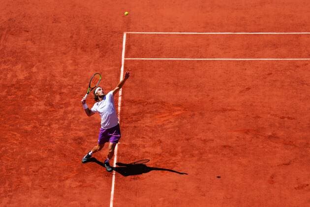 Mandatory Credit: Photo by Javier Garcia BPI Shutterstock (12058128o) Stefanos Tsitsipas during his semi final match French Open Tennis, Day Thirteen, Roland Garros, Paris, France - 11 Jun 2021 French Open Tennis, Day Thirteen, Roland Garros, Paris, France - 11 Jun 2021  Copyright: xJavierxGarcia BPI Shutterstockx 12058128o