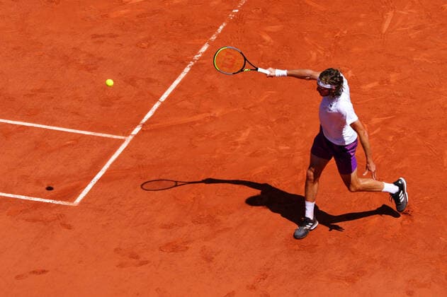 Mandatory Credit: Photo by Javier Garcia BPI Shutterstock (12058128ac) Stefanos Tsitsipas during his semi final match French Open Tennis, Day Thirteen, Roland Garros, Paris, France - 11 Jun 2021 French Open Tennis, Day Thirteen, Roland Garros, Paris, France - 11 Jun 2021  Copyright: xJavierxGarcia BPI Shutterstockx 12058128ac