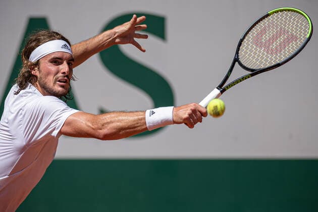 Stefanos TSITSIPAS of Greece plays a ball during his men s single against Alexander ZVEREV of Germany on the Semi final of the French Open tennis tournament at Roland Garros in Paris, France, 11 June 2021.  Copyright: xAurelienxMorissardx