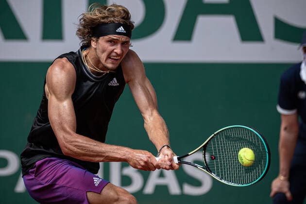 Alexander ZVEREV of Germany plays a ball during his men s single against Stefanos TSITSIPAS of Greece on the Semi final of the French Open tennis tournament at Roland Garros in Paris, France, 11 June 2021.  Copyright: xAurelienxMorissardx