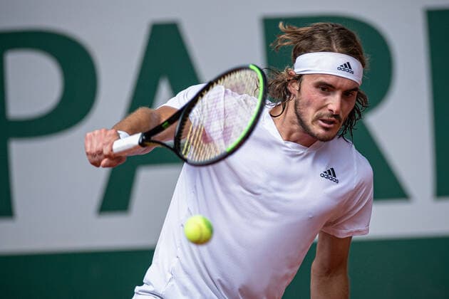 Stefanos TSITSIPAS of Greece plays a ball during his men s single against Alexander ZVEREV of Germany on the Semi final of the French Open tennis tournament at Roland Garros in Paris, France, 11 June 2021.  Copyright: xAurelienxMorissardx
