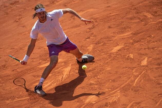Stefanos TSITSIPAS of Greece plays a ball during his men s single against Alexander ZVEREV of Germany on the Semi final of the French Open tennis tournament at Roland Garros in Paris, France, 11 June 2021.  Copyright: xAurelienxMorissardx
