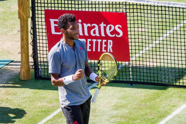 Felix Auger Aliassime FRA Winner fist during the match Ugo Humbert FRA vs Felix Auger Aliassime FRA ATP 250 ATP TOUR ATP Lawn Tournament MercedesCup 2021 on 11 06 2021 in Stuttgart TC Weissenhof , Baden Wuerttemberg, Germany Stuttgart 11 06 21 Tennis , 11 06 2021, Stuttgart Germany xpxsdx