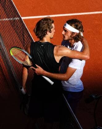 Mandatory Credit: Photo by Javier Garcia BPI Shutterstock (12058128ea) Stefanos Tsitsipas is congratulated by Alexander Zverev in their semi final match French Open Tennis, Day Thirteen, Roland Garros, Paris, France - 11 Jun 2021 French Open Tennis, Day Thirteen, Roland Garros, Paris, France - 11 Jun 2021  Copyright: xJavierxGarcia BPI Shutterstockx 12058128ea