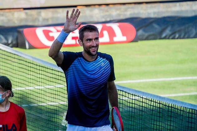 Marin Cilic CRO Waving Laughter Joy after victory against Shapovalov during the match Denis Shapovalov CAN vs Marin Cilic CRO ATP 250 ATP TOUR ATP Lawn Tournament MercedesCup 2021 on 11 06 2021 in Stuttgart TC Weissenhof , Baden Wuerttemberg, Germany Stuttgart 11 06 21 Tennis , 11 06 2021, Stuttgart Germany xpxsdx