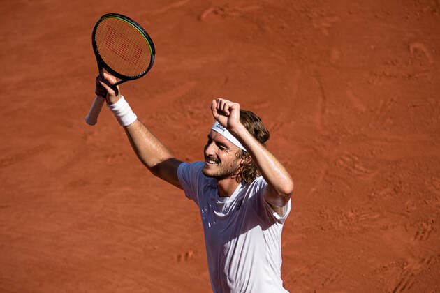 Stefanos TSITSIPAS of Greece celebrates after winning his men s single against Alexander ZVEREV of Germany on the Semi final of the French Open tennis tournament at Roland Garros in Paris, France, 11 June 2021.  Copyright: xAurelienxMorissardx