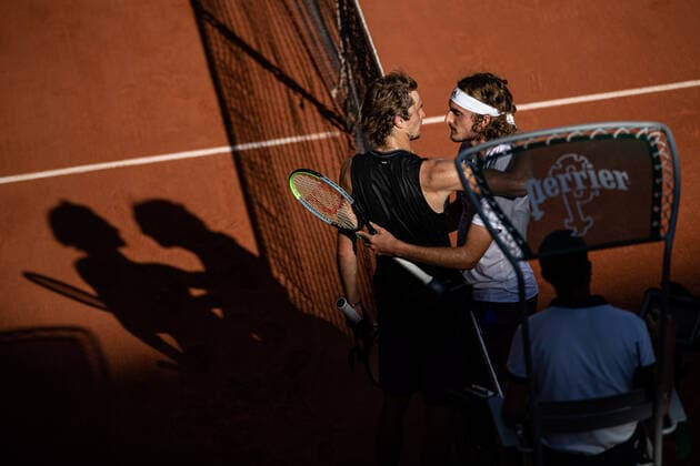 Stefanos TSITSIPAS of Greece celebrates after winning his men s single against Alexander ZVEREV of Germany on the Semi final of the French Open tennis tournament at Roland Garros in Paris, France, 11 June 2021.  Copyright: xAurelienxMorissardx