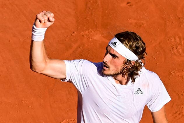 joie de Stefanos Tsitsipas (Gre) TENNIS : Internationaux de France Roland Garros 2021 - Paris - 11 06 2021 JBAutissier Panoramic 