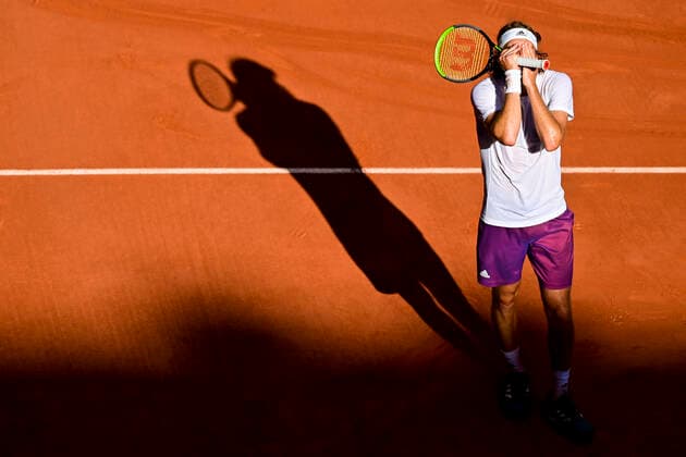 joie de Stefanos Tsitsipas (Gre) TENNIS : Internationaux de France Roland Garros 2021 - Paris - 11 06 2021 JBAutissier Panoramic 