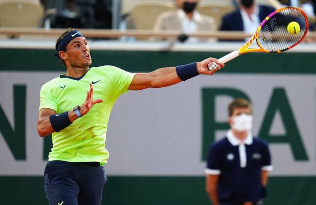 Mandatory Credit: Photo by Javier Garcia BPI Shutterstock (12058128ku) Rafael Nadal during his semi final match French Open Tennis, Day Thirteen, Roland Garros, Paris, France - 11 Jun 2021 French Open Tennis, Day Thirteen, Roland Garros, Paris, France - 11 Jun 2021  Copyright: xJavierxGarcia BPI Shutterstockx 12058128ku
