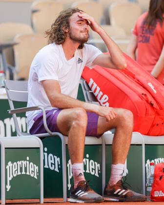 Stefanos Tsitsipas sits on the bench after his victory, Emotion Tennis French Open 2021 Grand Slam Roland Garros Paris France 11 June 2021 Copyright: xJuergenxHasenkopfx