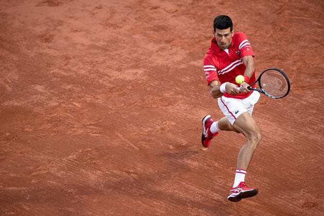 Novak DJOKOVIC of Serbia plays a ball during his men s single against Rafael NADAL of Spain on the Semi final of the French Open tennis tournament at Roland Garros in Paris, France, 11 June 2021.  Copyright: xAurelienxMorissardx