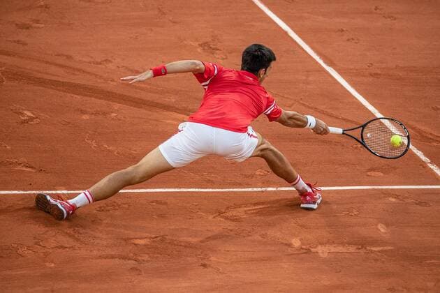 Novak DJOKOVIC of Serbia plays a ball during his men s single against Rafael NADAL of Spain on the Semi final of the French Open tennis tournament at Roland Garros in Paris, France, 11 June 2021.  Copyright: xAurelienxMorissardx