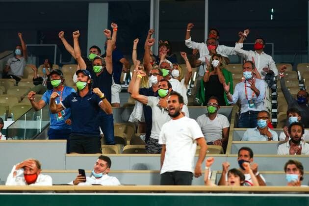 Mandatory Credit: Photo by Javier Garcia BPI Shutterstock (12058128mr) The team of Rafael Nadal celebrates during his semi final match French Open Tennis, Day Thirteen, Roland Garros, Paris, France - 11 Jun 2021 French Open Tennis, Day Thirteen, Roland Garros, Paris, France - 11 Jun 2021  Copyright: xJavierxGarcia BPI Shutterstockx 12058128mr