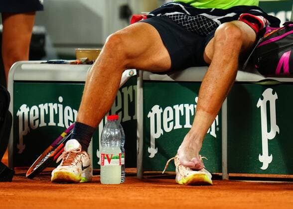 Mandatory Credit: Photo by Javier Garcia BPI Shutterstock (12058128of) The foot of Rafael Nadal French Open Tennis, Day Thirteen, Roland Garros, Paris, France - 11 Jun 2021 French Open Tennis, Day Thirteen, Roland Garros, Paris, France - 11 Jun 2021  Copyright: xJavierxGarcia BPI Shutterstockx 12058128of