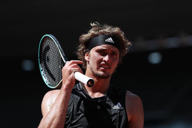 (210612) -- PARIS, June 12, 2021 -- Alexander Zverev of Germany reacts during the men s singles semifinal against Stefanos Tsitsipas of Greece at the French Open tennis tournament at Roland Garros in Paris, France, June 11, 2021. ) (SP)FRANCE-PARIS-TENNIS-ROLAND GARROS-FRENCH OPEN-MEN S SINGLES-SEMIFINALS GaoxJing 
