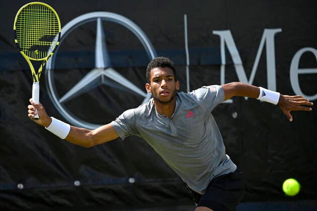 Felix Auger Aleassime CAN Action 12 06 2021 Semifinals Tennis MercedesCup Stuttgart 2021 Weißenhof ATP 07 13 06 2021 Tennis MercedesCup Stuttgart 2021