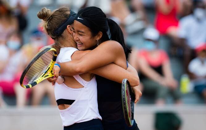 Mandatory Credit: Photo by Rob Prange Shutterstock (12070193g) Alexandra Eala of the Philippines reacts to winning the Junior Doubles Final with partner Oksana Selekhmeteva at the 2021 Roland Garros Grand Slam Tournament 2021 Roland Garros Day 14 - 12 Jun 2021 2021 Roland Garros Day 14 - 12 Jun 2021  Copyright: xRobxPrange Shutterstockx 12070193g